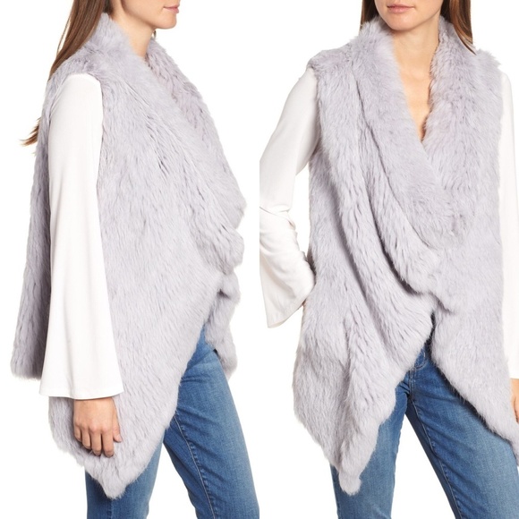 LOVE TOKEN Long Drape Front Genuine Rabbit Fur Vest XS Lavender Light Purple NWT - Picture 2 of 8